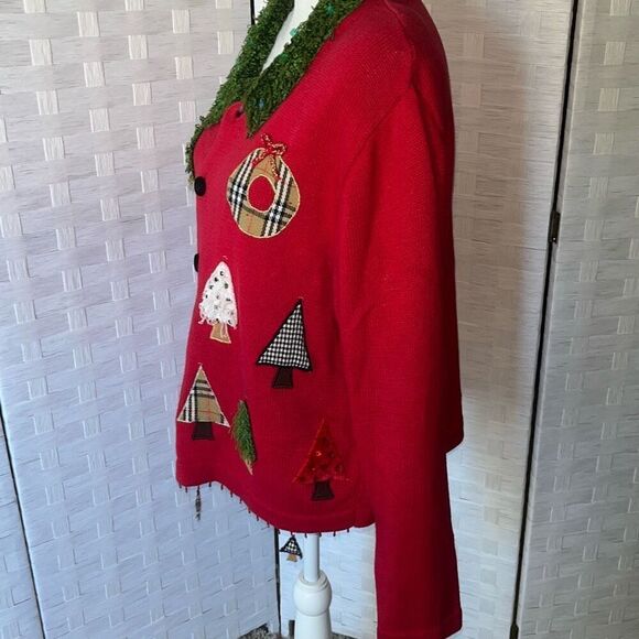 Vintage Berek 2 Red Christmas Sweater Takako Sakon Button Front Size Large - Picture 8 of 16